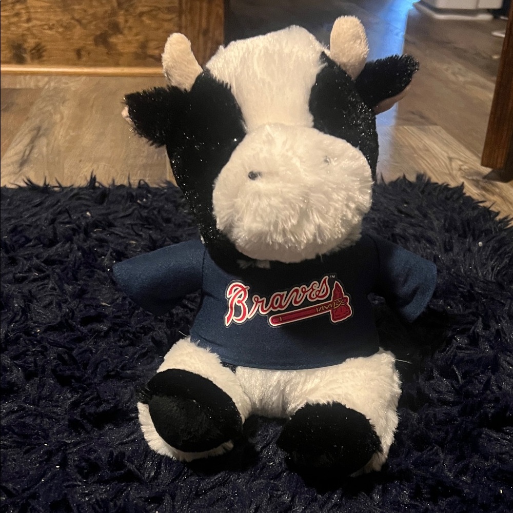 Plush Cow Toy with Braves Logo - Black and White